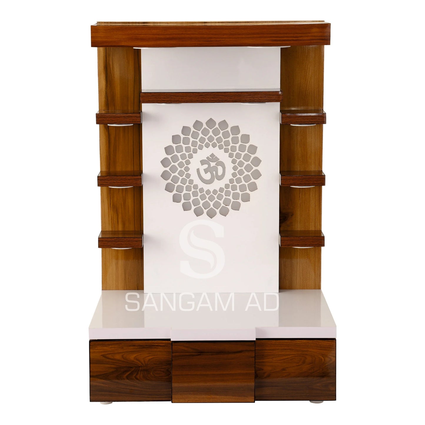 Sangam Ad  Wooden Temple for home with in build LED | Laser cut finish