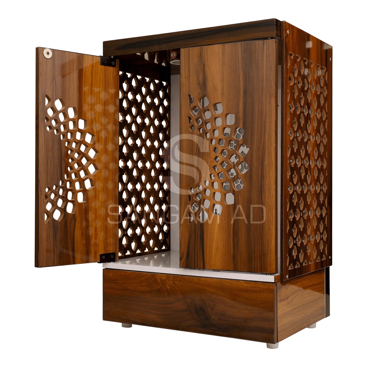 Sangam Ad Decorative Brown wooden Mandir with Door