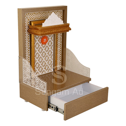 Sangam Ad Beautiful Golden Temple with border and Lasercut jali | LED puja mandir