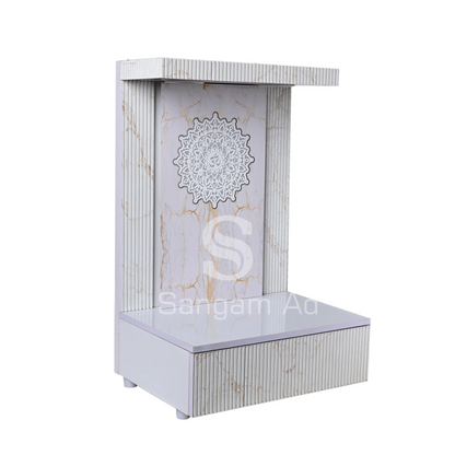 Sangam Ad White brown puja mandir with marble texture finish | Louvers design