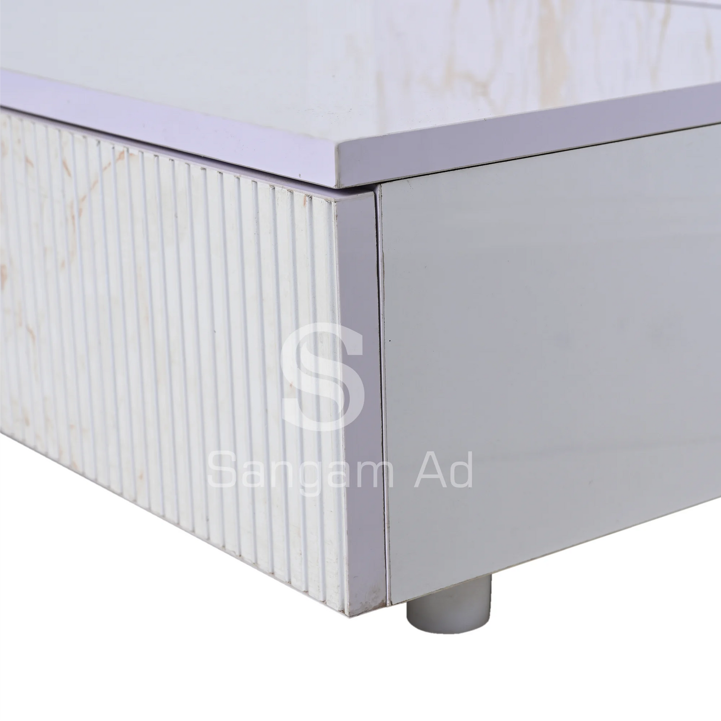 Sangam Ad White brown puja mandir with marble texture finish | Louvers design