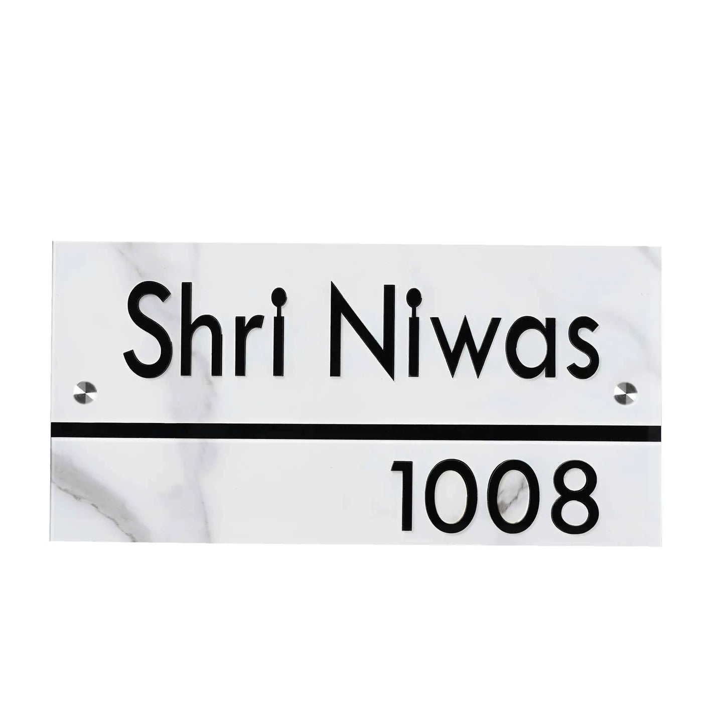 Personalized White Marble Acrylic Name Plate | House Name Plate | Glossy - Sangam Ad