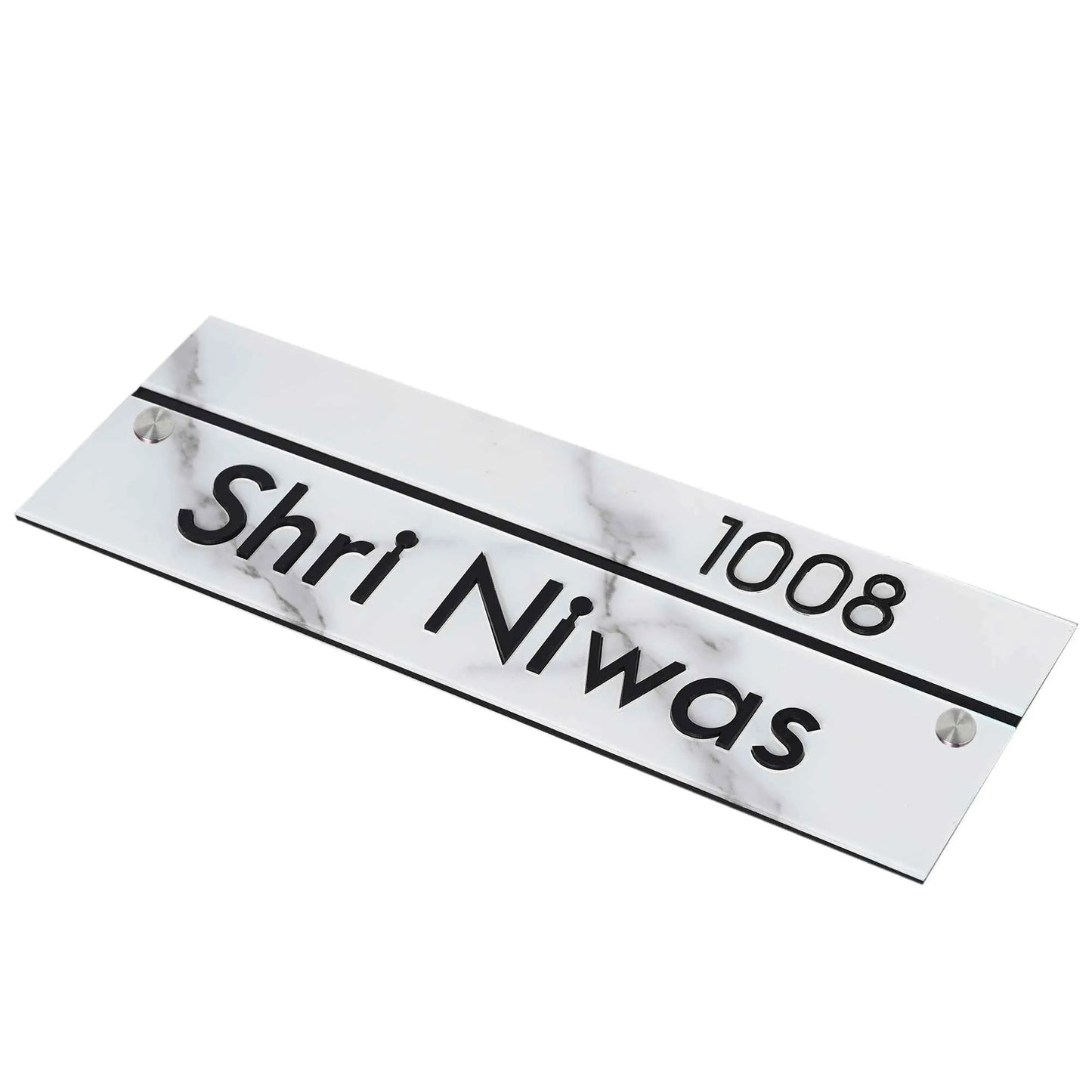 Personalized White Marble Acrylic Name Plate | House Name Plate | Glossy - Sangam Ad