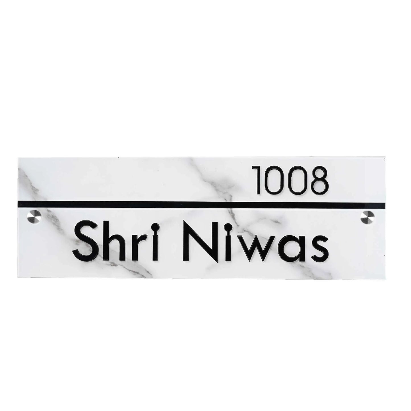 Personalized White Marble Acrylic Name Plate | House Name Plate | Glossy - Sangam Ad