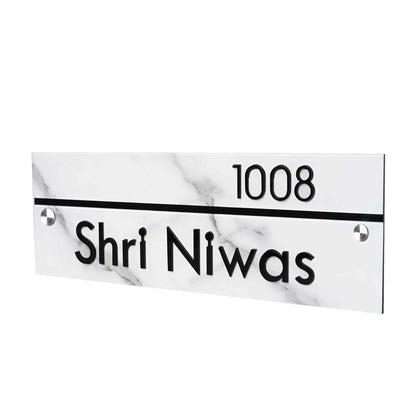 Personalized White Marble Acrylic Name Plate | House Name Plate | Glossy - Sangam Ad