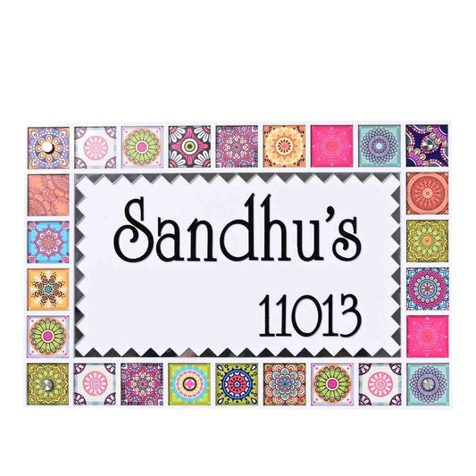 Beautiful Mandala art Name Plate | Floral Pattern - Sangam Ad