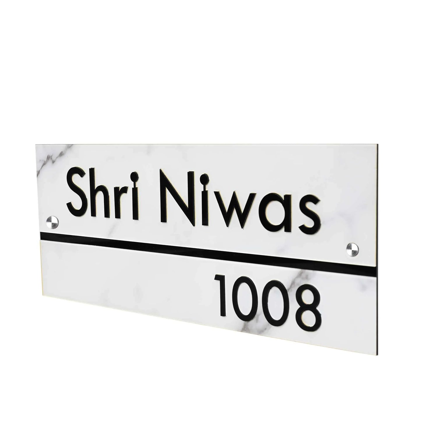 Personalized White Marble Acrylic Name Plate | House Name Plate | Glossy - Sangam Ad