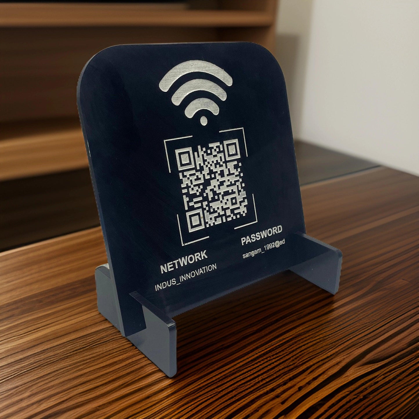 Wi-Fi QR Code stand - Glossy Black colour - Sangam Ad