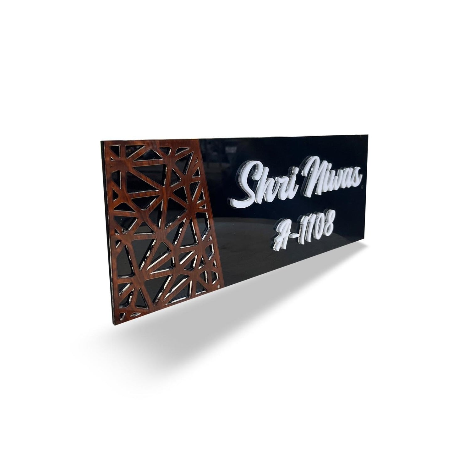 Glossy Acrylic Name Plate for Home Door - Black Acrylic Customizable - Sangam Ad